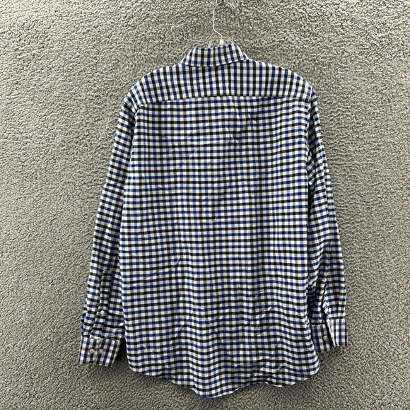 Stafford Travel Shirt Mens 16 34–35 Long Sleeve Blue Plaid Wrinkle Free Oxford - Picture 2 of 7